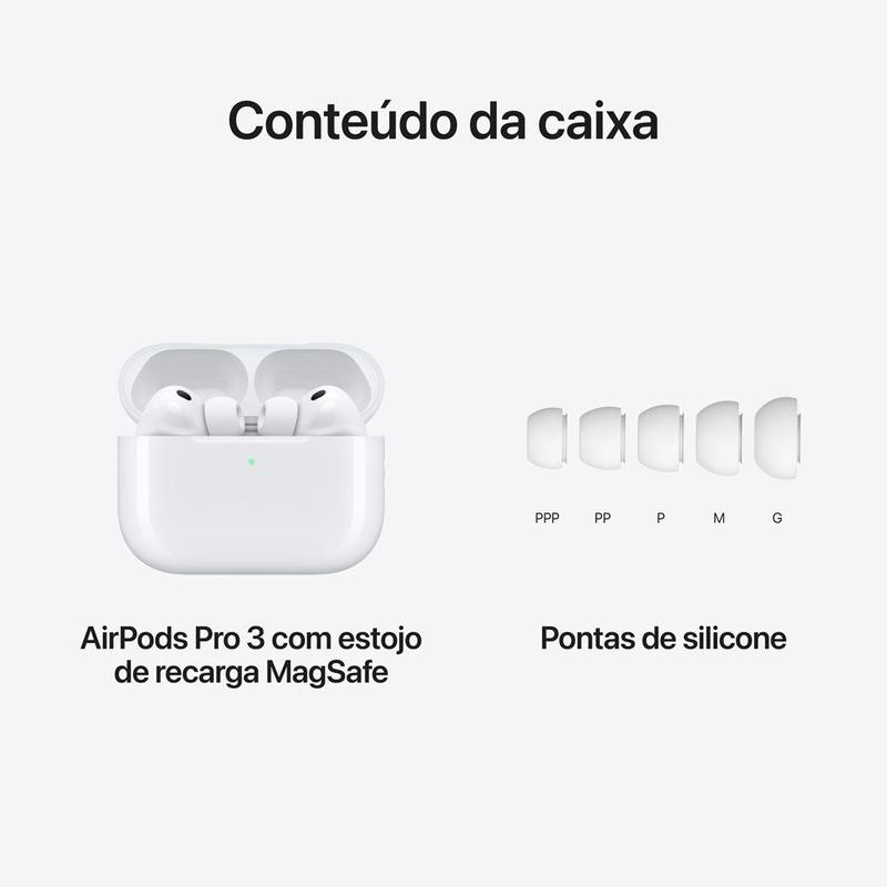 AirPods Pro 3 Apple, Chip H2, Estojo de recarga MagSafe USB-C